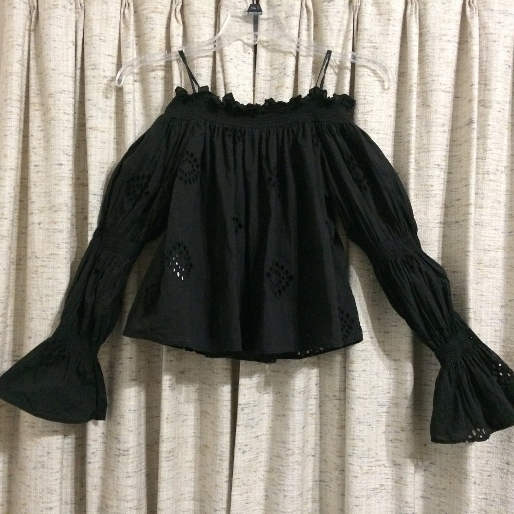 Zara trf Off The Shoulder Eyelet Blouse